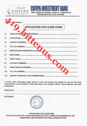 APPLICATION FOR CLAIM FORM